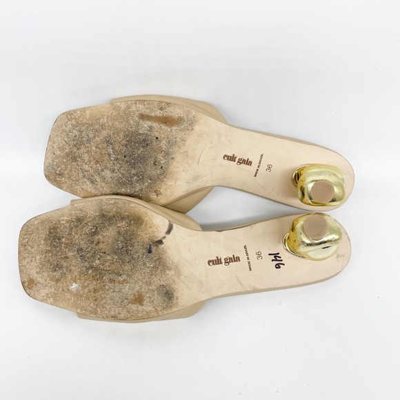 Cult Gaia Women's Gigi Metallic Sphere Heel Vinyl Sandals Tan Size EU 36 US 6 - Picture 7 of 11